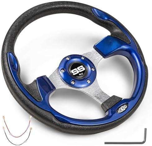 NOKINS 12.5" Universal Golf Cart Steering Wheel, Fit EZGO TXT/RXV/Club Car DS/Precedent/Yamaha, Most Golf Carts (Blue)