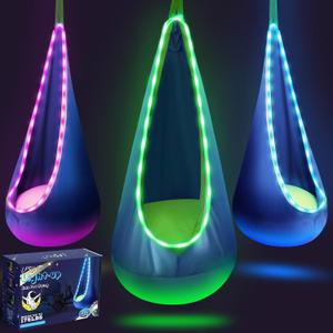 Light Up Kids Pod Swing Seat, Upgraded Kids Hanging Hammock Swing with LED Lights, Cotton Sensory Pod Swing Chair with Inflatable Pillow, Pod Swing for Kids Indoor & Outdoor (1 PCS) (Blue) Light Up Kids Pod Swing Seat, Upgraded Kids Hanging Hammock Swing with LED Lights, Cotton Sensory Pod Swing Chair with Inflatable Pillow, Pod Swing for Kids Indoor & Outdoor (1 PCS) (Blue)