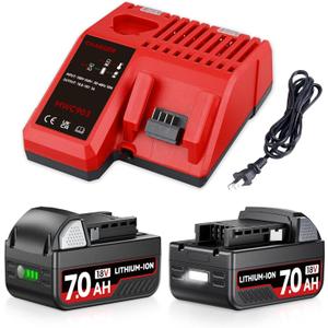 2Pack 7.0Ah 18V Li-ion Replacement for Milwaukee 18v Battery and M-12-18C 3A Charger Compatible with Milwaukee Battery Charger Cordless Power Tool