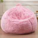 Fluffy Bean Bag for Stuffed Animals Storage, Faux Fur Washable Bean Bag Chair Cover(No Filler) for Textile Plush Toys, Beanbag Chair Cover for Adults Kids Teens, 5FT, Pink