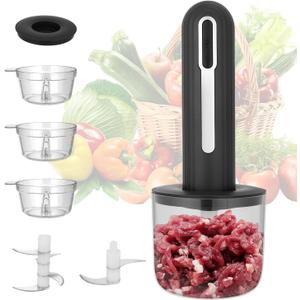 MINI Cordless Food Processor Electric Vegetable Chopper,USB Rechargable Compact Meat Grinder with 4 Cups & 2 Slicers for Baby Foods Kitchen,Mincing Pureeing Onion Garlic Chili & Spices(Black)