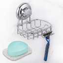 HASKO Suction Soap Dish with Hooks | Powerful Vacuum Suction Cup Soap Holder | Soap Basket Holder for Bathroom & Kitchen (Polished Stainless Steel SS304)
