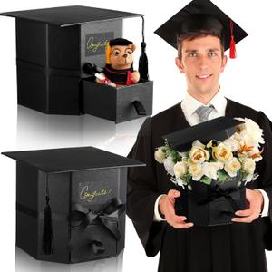 Chunful 3 Pcs Graduation Flower Boxes 2025 Graduation Cap Gift Boxes with Drawer Double Layers Graduate Candy Treat Cases Grad Floral Centerpieces Container for Class of 2025 Party Favor Supplies