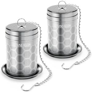 House Again 2 Pack Tea Infusers, Extra Fine Mesh Tea Strainers for Loose Tea, Updated Slim Threaded Lid & 304 Stainless Steel, Filter Bags Diffusers, Loose Leaf Tea Steeper for Brew Tea Spices