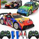 2 Pack RC Cars for Kids and Boys, Girls 4-7-8-12, Remote Control Car, LED Lights, 4WD Racing Cars,2.4GHz Dual Player, Colorful Graffiti Designs, Ideal Fun Easter Gift for Kids, 1:24 Scale
