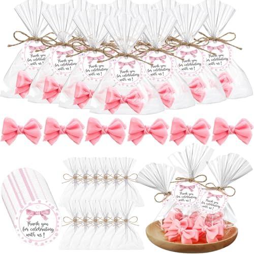 Demissle 40 Sets Coquette Bow Baby Shower Favors Pink Soap Party Favors for Guests Return Gifts Bulk Cute Soaps with Bags Twines Thanks Tags for Birthday Party Decorations Girl Gender Reveal