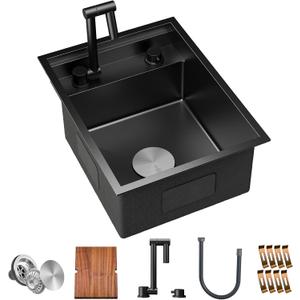 TORVA RV Kitchen Sink, 16 x 21 x 9 Inch Undermount Bar Sink 16 Gauge Stainless Steel Single Bowl Sink with Faucet Cutting Board, Dark Grey