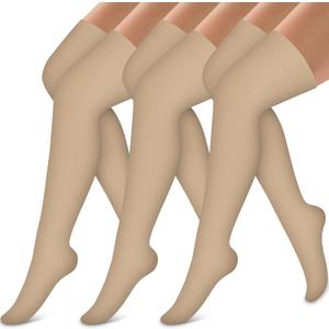 Thigh High Compression Socks for Women and Men Circulation(3 Pairs) Over the Knee-Best Support for Running,Travel (Small-Medium, Khaki)
