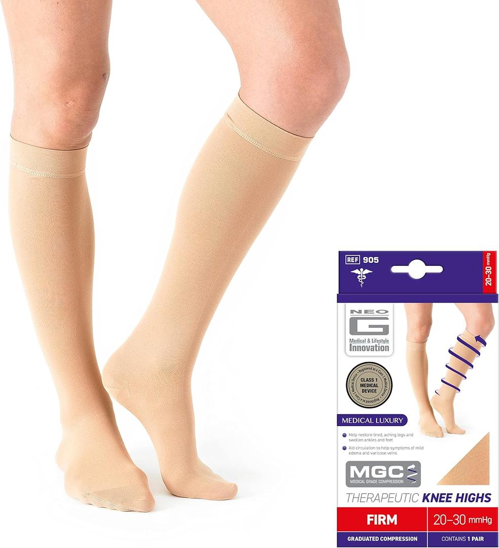 Neo G Therapeutic Compression Socks for Women 20-30 mmhg knee high - for spider or varicose veins, swollen legs, feet, ankles, edema. Closed or Open Toe Compressions Socks for Women (X-Large, Polyamide, Elastane)