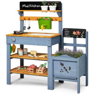 Frogprin Mud Kitchen for Kids, Outdoor Play Kitchen with Planter Box, mud Kitchen Accessories, Gardening Tool Toy Set, Removable Sink Faucet, Wooden Pretend Kitchen for Boys Girls 3+ Indoor