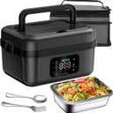 Cordless Electric Lunch Box for Adults,16000mAh Self-Heating Food Warmer with 1L/4.2 Cups Leak-Proof Container,Rechargeable Portable Heated Lunch Box for Office,Travel, Car, Picnic&Outdoor (Black)