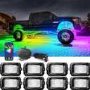 MICTUNING C2 Max RGB+IC Chasing Color Rock Lights - 8 Pods Under glow Lighting Kit, Dynamic Lighting Modes, Extensible Up to 24 Pods with Stable APP Control, IP68 Waterproof, DIY Effect