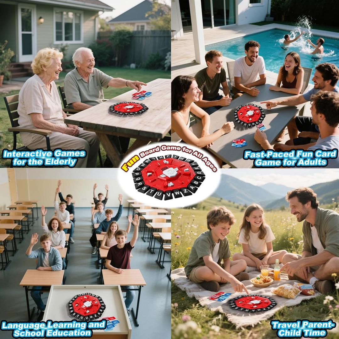 Word Game Family Board Games for Kids & Adults with 2 Modes,220 Topic Categories 24 Letters Pressing Games,Fun Fast-Paced Learning Game with English Pronunciation for Boys Girls Age 3+,35 Cards,Blue