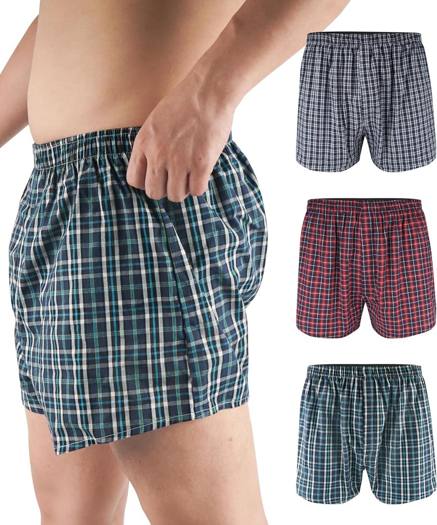 YESWEL Men's Incontinence Underwear Washable Reusable Boxer Briefs with Front Fly 3 Pack (Multicolor01, Large)