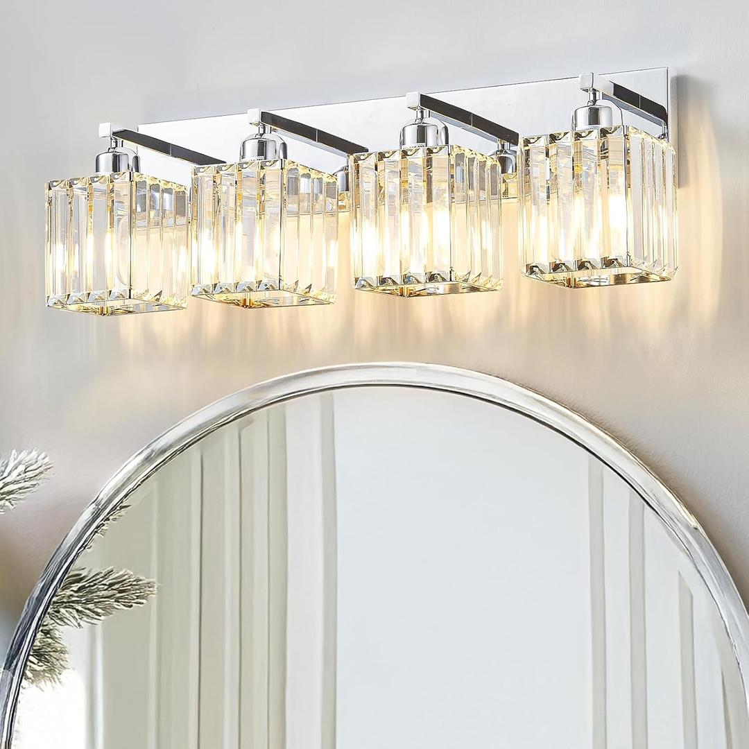 Bathroom Light Fixtures Crystal Modern Vanity Lighting Fixtures 4 Light Chrome Bathroom Vanity Light