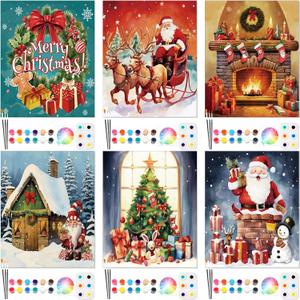 6 Pack Pre Drawn Canvas for Painting Pre Printed Canvas Kit 8 x 10 Inch Stretched Cotton Paint and Sip Set for Adults Couple Party Valentine Date Night (Merry Xmas)