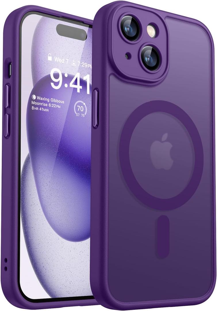 CANSHN Magnetic for iPhone 15 Case, Upgraded [Full Camera Protection] [Compatible with Magsafe] [Translucent Matte] Shockproof Protective Phone Case for iPhone 15 6.1" - Deep Purple