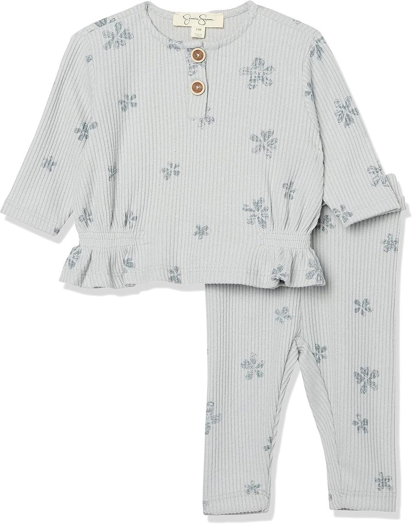 Jessica Simpson baby-girls Jessica Girls' 2pcs. Set (0-3 Months, Blue Floral)