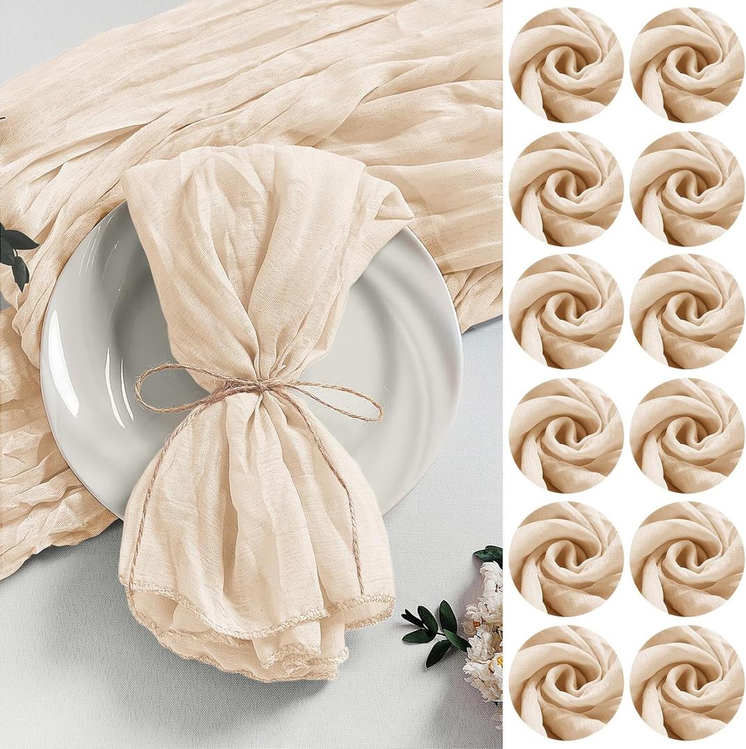 LZY 120 Pack Gauze Cheesecloth Napkins 20x20 Inch Dinner Cloth Napkins, Soft Boho Table Napkins Rustic Wrinkled Cheese Cloth Napkins Bulk for Wedding Party Baby Shower Event Decor (Ivory)