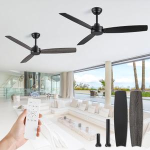 ZMISHIBO 2 Pack 52 Inch Outdoor Ceiling Fans with Remote, Black Ceiling Fan No light with Quiet Reversible DC Motor, 6 Speeds, 3 Blade Modern Ceiling Fans for Patio Living Room Bedroom Indoor