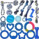 14 Pack Puppy Chew Toys for Teething & Fun (Chew Toys for Puppies 0-6 Months Bundle with Various Rubber Rings, Rope Toys and Balls for Interactive Play, Teeth Cleaning & Relief