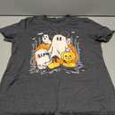 Women's Halloween Pumpkin Ghost Shirt Cute Spooky Season Graphic Tee Casual Short Sleeve Top (L, Black)