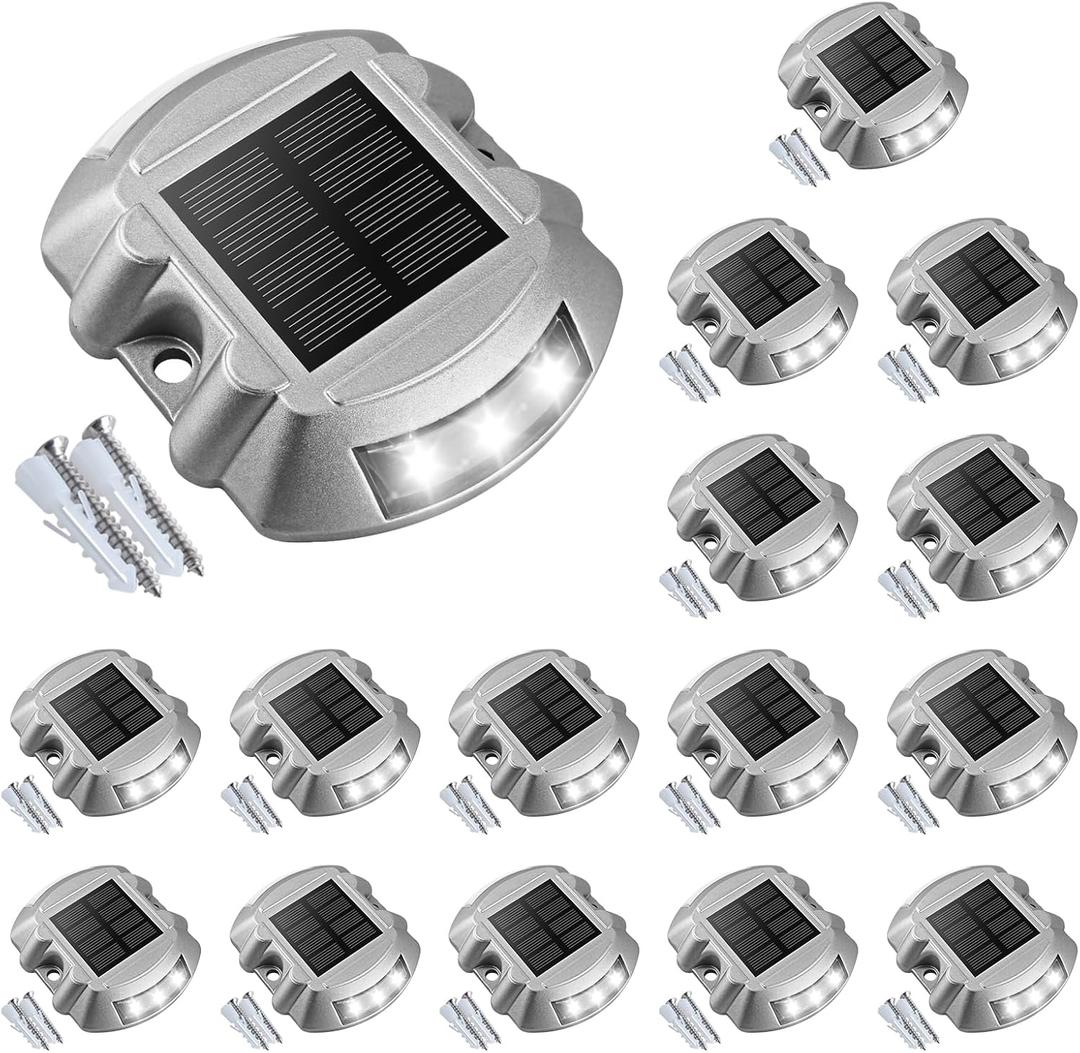 VOLISUN Solar Deck Lights, 4 Pack Led IP67 Waterproof Outdoor Warning Step Lights for Driveway, Sidewalk, Garden Pathway, Yard (White)