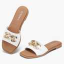 FITORY Women's Flat Sandals Fashion Slides With Soft Leather Slippers for Summer, Size 8