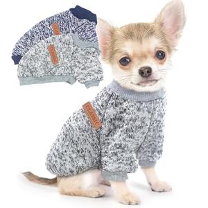 2 Pieces Dog Sweaters for Small Dogs Fall Dog Clothes Male Winter Fleece Pet Sweaters Warm Thick Puppy Outfit Small Dog Sweater for Boy Girl Dogs Teacup Dog, Yorkie, Chihuahua, Pug, XXS,Grey Navy