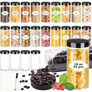 PeacePeo Plastic Jars with Lids 16 OZ, Plastic Jars 24 Pcs Slime Containers with Airtight Screw On Lids Leak Proof Clear Storage Containers Jar Empty for Kitchen & Household Food Storage