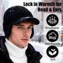 Cozy Head Beanie with Brim and Ear Flaps,Winter Knit Beanies for Unisex,Warm Ear Protection Knitted Hat Winter Beanie, Navy 