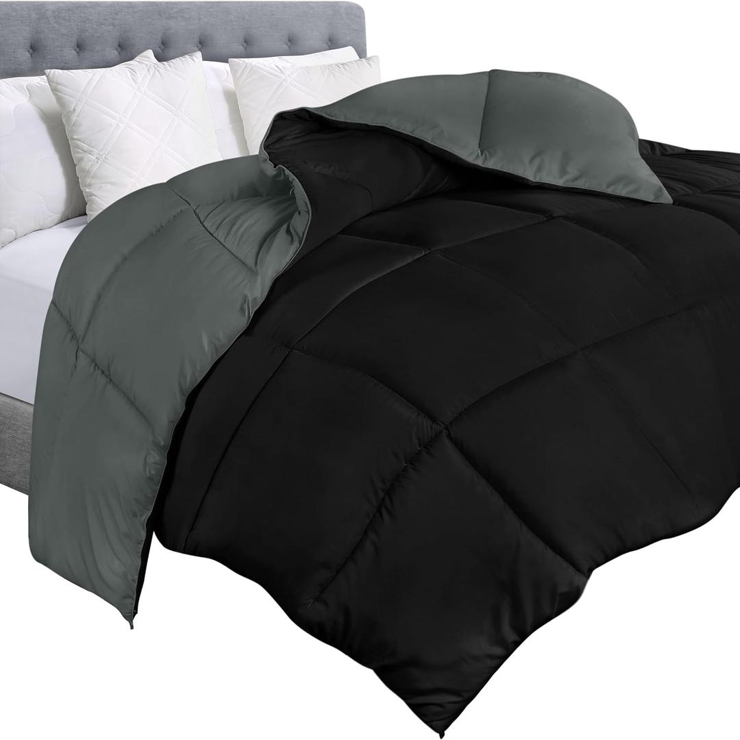Utopia Bedding Comforter Duvet Insert, Quilted Comforter with Corner Tabs, Box Stitched Down Alternative Comforters Queen Size (Black/Grey) (Queen (Pack of 1))