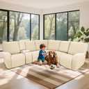 100% Waterproof Sectional Recliner Couch Covers for Reclining Couch L Shaped Corner Sectional Sofa Cover Jacquard Stretch L Shape Recliner Slipcovers (5 Seater 1 Console Cover, Cream)