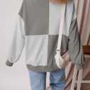 SHEWIN Womens Oversized Color Block Sweatshirts Casual Loose Button Henley Pullover Tops (XXL)