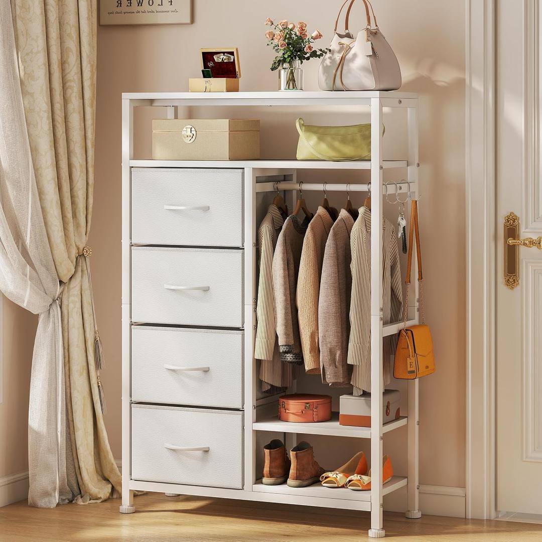 YOSHOOT 31.5" Dresser with Hanging Rack, Closet Dresser for Kids Bedroom, 11.8"D x 31.5"W x 47.8"H