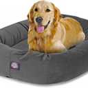 Majestic Pet 40 Inch Large Washable Dog Bed, Orthopedic Donut Cuddle Furniture for Big Dogs, Soft and Cozy Faux Suede Calming Pet Crate Pad & Mat, Fluffy Pet Bed - Gray