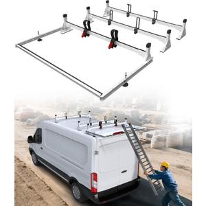MELIPRON Cargo Van Roof Ladder Rack with Longer Rear Roller Fit for Ford Transit 150 250 350, Low/Mid/High Roof, 800lbs Capacity Steel Ladder Rack for Van, No Affect Brake Light, NoDrill