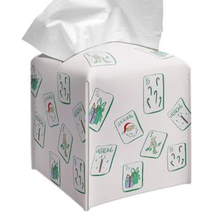 Grace Yonks Whimsical Tissue Box Cover Square - Holiday Mahjong Doodles Design 5.2" PU Leather Holder for Vanity, Desk, or Bathroom Counter - Cube Case for Facial Tissues. (110)