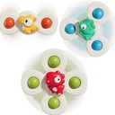 ALASOU 3PCS Suction Cup Spinner Toys for 1 2 Year Old Boy Girl Birthday Gift|Spinning Top Baby Bath Toy for Kids Ages 1-3|Sensory Airplane Travel Toy Easter Basket Stuffers for Toddlers Infant