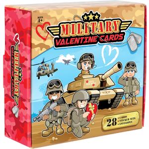 Kangaroo 28 Pack Military Bulk Valentines Day Cards for Kids School Classroom - Includes Envelopes & Stickers, Military Themed Valentines for Class Exchange Card, Valentine Party Favors Gifts for Kids, 2 Inches X 5.75 Inches X 5.5 Inches