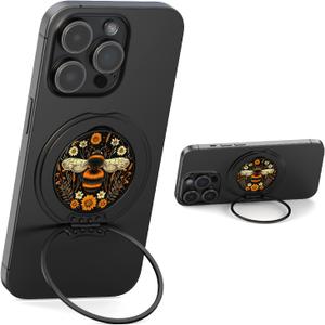 3 x Typecase Folding Phone Stand: Foldable Phone Holder for Desk - Ultra Thin Adjustable Kickstand - Magnetic Phone Grip Home Desk Accessories Compatible with Phone Tablets (Bee's Garden)