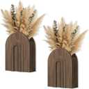 2 Pack Natural Finish Wooden Wall Vase for Dried Flowers & Pampas Grass, Boho Farmhouse Wood Flower Wall Decor for Bathroom & Living Room, Hanging Planter