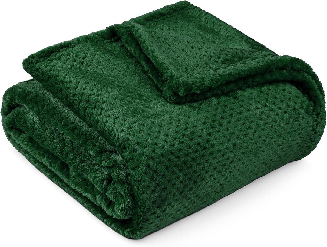 PAVILIA Emerald Green Throw Blanket for Couch, Twin Bed, Soft Fleece Throws for Sofa Chair, Fuzzy Waffle Textured Blanket, Cozy Warm Lightweight All Season Blanket Throw, 60x80 (60 x 80 Inches - Twin)