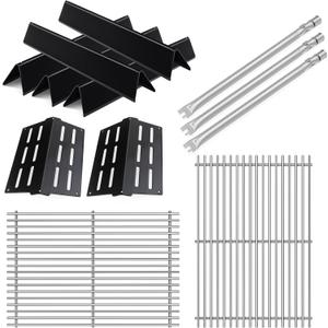 2 Pack 19.5" Grill Grates and Porcelain Steel Heat Deflectors with 62752 Burner For Weber Genesis Grill Parts, Genesis E310 E320 E330 S310 S320 S330, Porcelain Steel Flavorizer Bars for Weber 7620