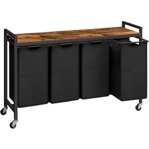 HOOBRO Laundry Sorter 4 Sections, Laundry Hamper with Wheels, 4 10.5 Gal (40 L), Rolling Laundry Basket, Pull-Out and Removable Oxford Fabric Bags, Rustic Brown and Black BF04XY01