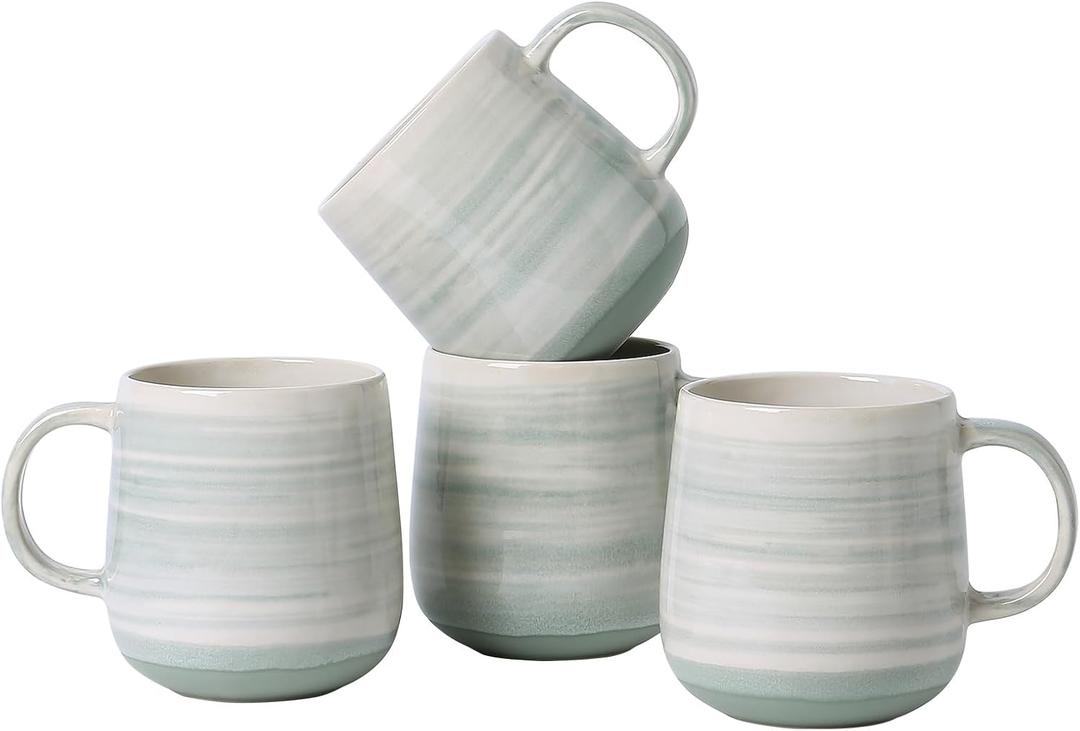 Coffee Mugs 4-Piece Set of Pastel green Ceramic Coffee Mugs with Glossy Finish, 12oz Modern Cups - Comfortable Handle, Dishwasher & Microwave Safe for Home, Office, Cafe