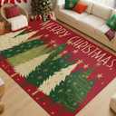 Breling Christmas Area Rug 4x6 Washable Rugs for Living Room Merry Christmas Print Indoor Carpet Non Slip Soft Low Pile Holiday Decor Carpet for Bedroom Kitchen Office Dining Room Decor