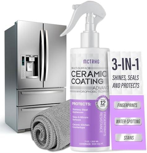 Ceramic Coating for Stainless Steel Appliances, Gloss & Shine Ceramic Coating Spray for Repelling Fingerprints, Grime & Stains on Stainless Steel, Sinks, Countertops, Glass in Home Kitchen & Bath