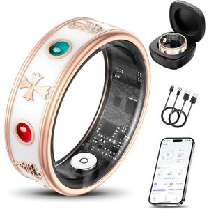 Smart Ring for Women,Fitness & Activity Tracker with Blood Pressure/Heart Rate Monitor, Sleep Tracker, Step Counter, IP68 Waterproof Ring for iOS&Android,Fast Charge,No Subscription (Rose Gold,Size10