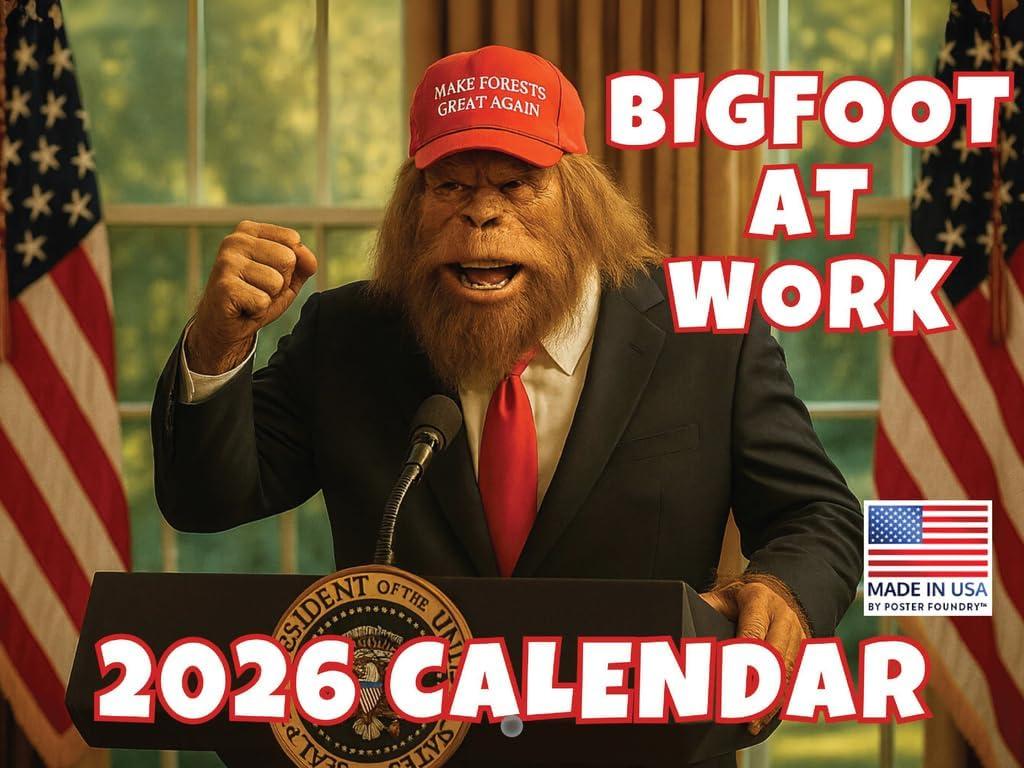 Bigfoot At Work Calendar 2026 Monthly Wall Calender 12 Month | American Made In The USA